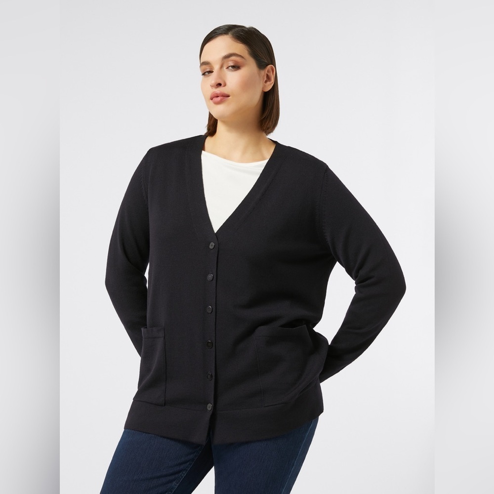 Lord & Taylor Black Relaxed 100% Merino Wool Cardigan Button Up Casual Oversized
